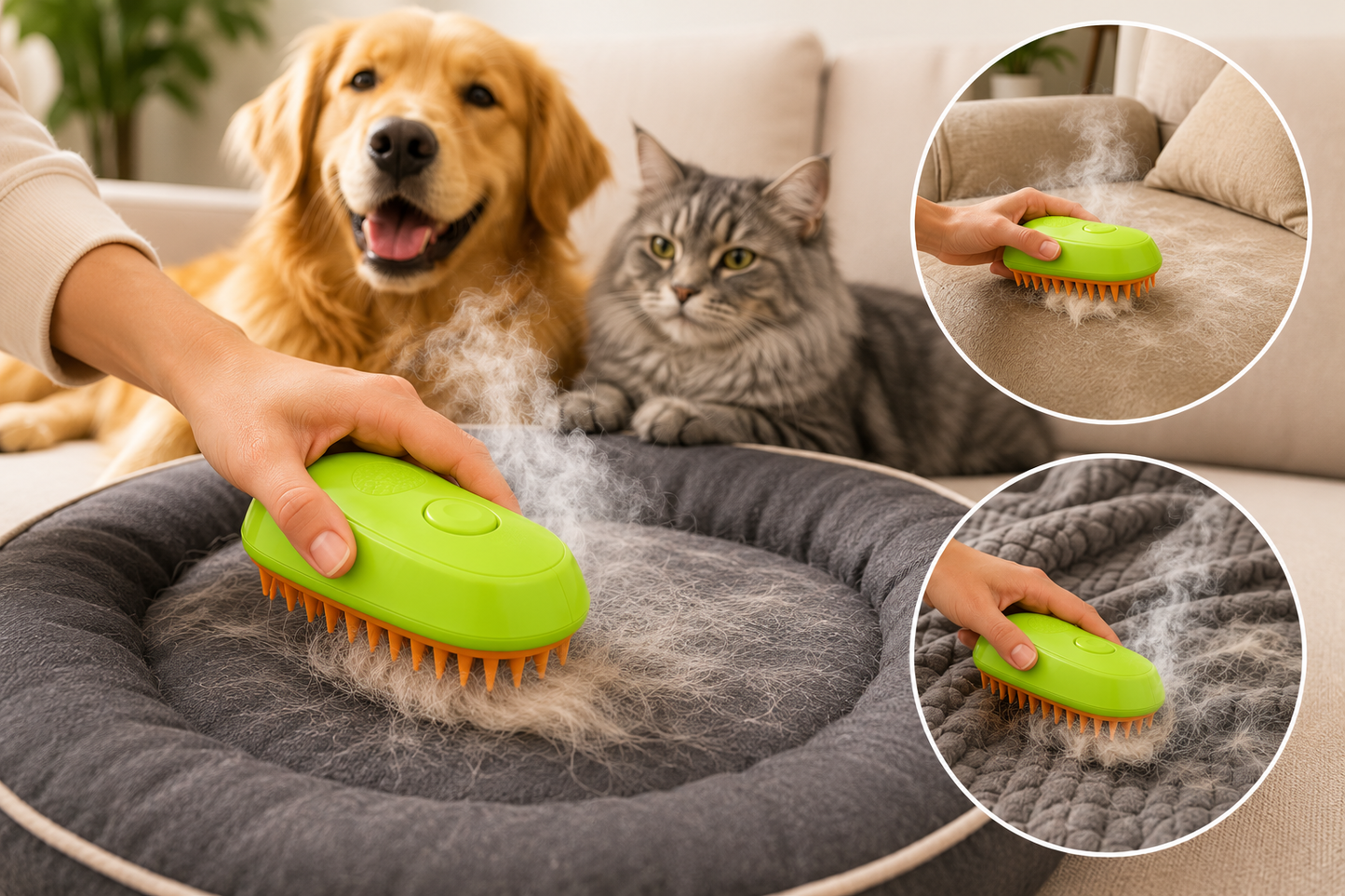 CEPILLO PARA  MASCOTAS A VAPOR 3 EN 1